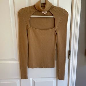 Camila Coelho Roscoe Cut-out Camel Ribbed Turtleneck Sweater